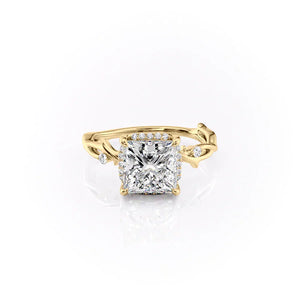 The Halo Twig Set With A 5 Carat Princess Moissanite