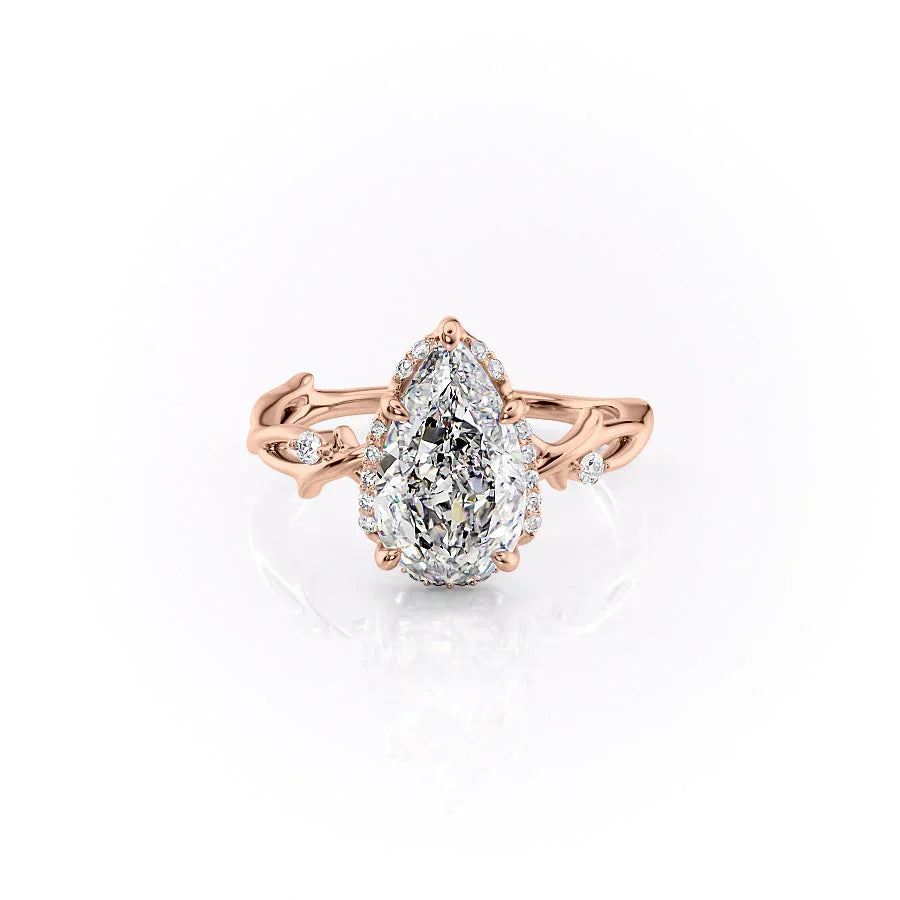 The Halo Twig Set With A 2.5 Carat Pear Lab Diamond
