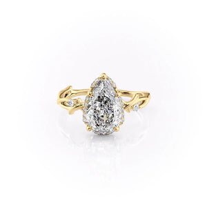 The Halo Twig Set With A 3 Carat Pear Moissanite