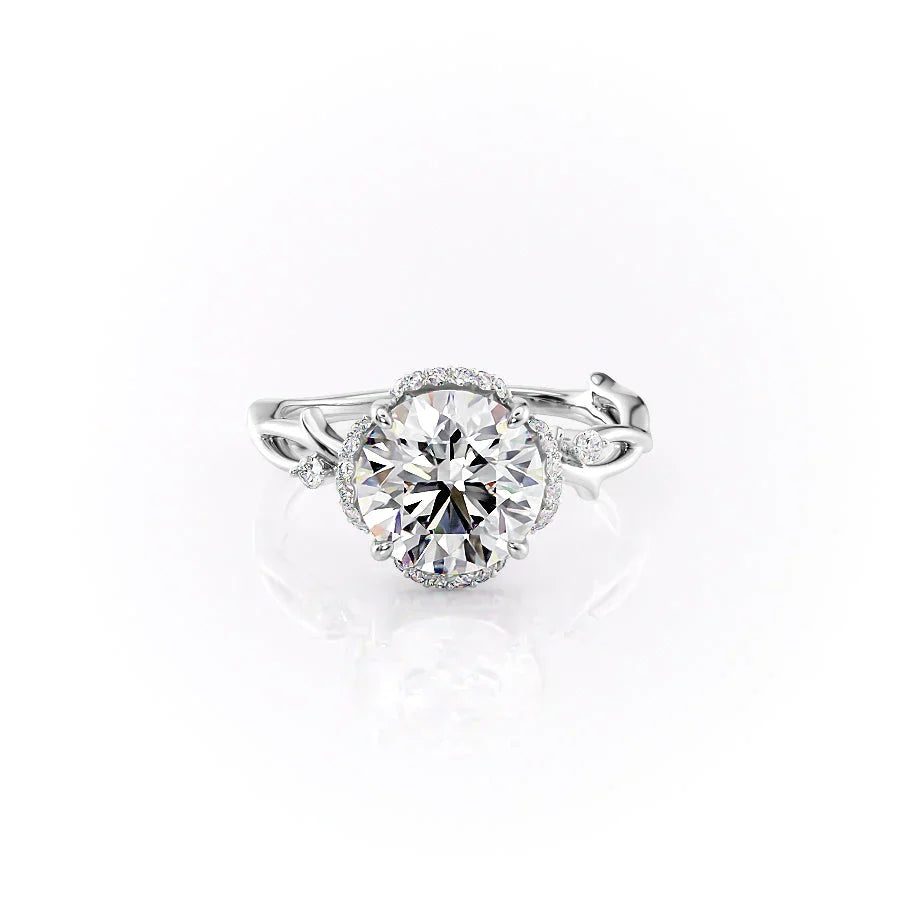 The Halo Twig Set With A 1 Carat Round Moissanite