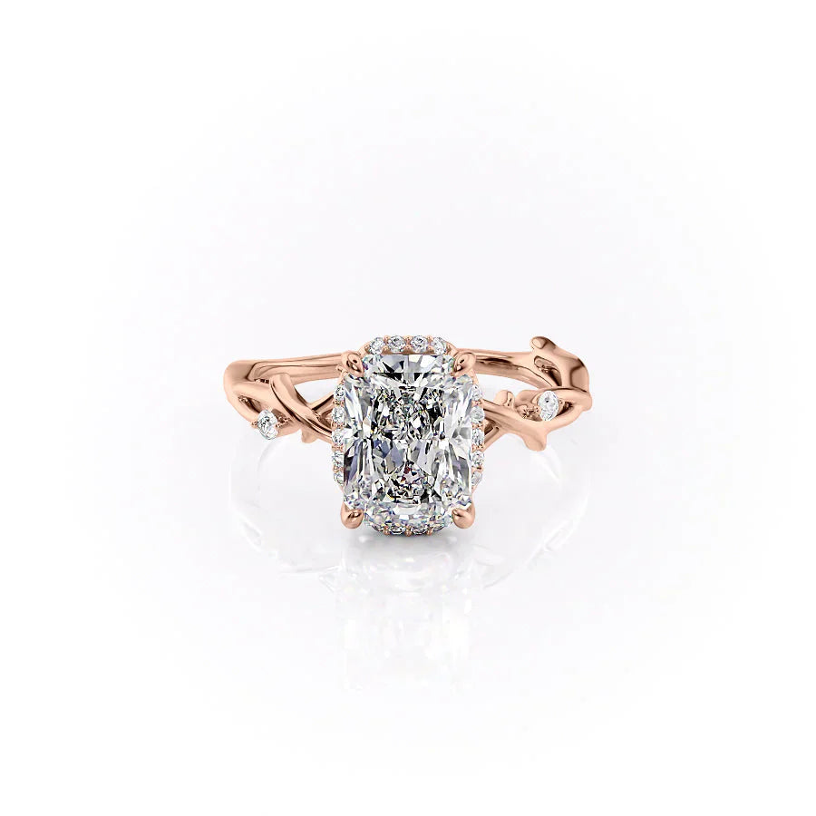 The Halo Twig Set With A 1 Carat Radiant Moissanite