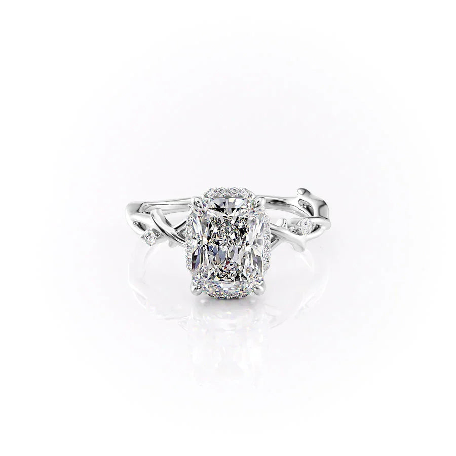 The Halo Twig Set With A 1 Carat Radiant Moissanite