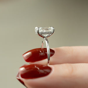 The Sarah Set With A 2 Carat Elongated Cushion Moissanite