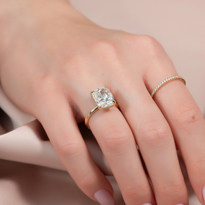 The Sarah Set With A 2 Carat Elongated Cushion Moissanite