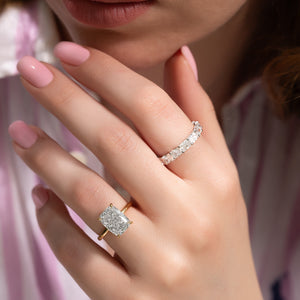 The Sarah Set With A 2 Carat Elongated Cushion Moissanite