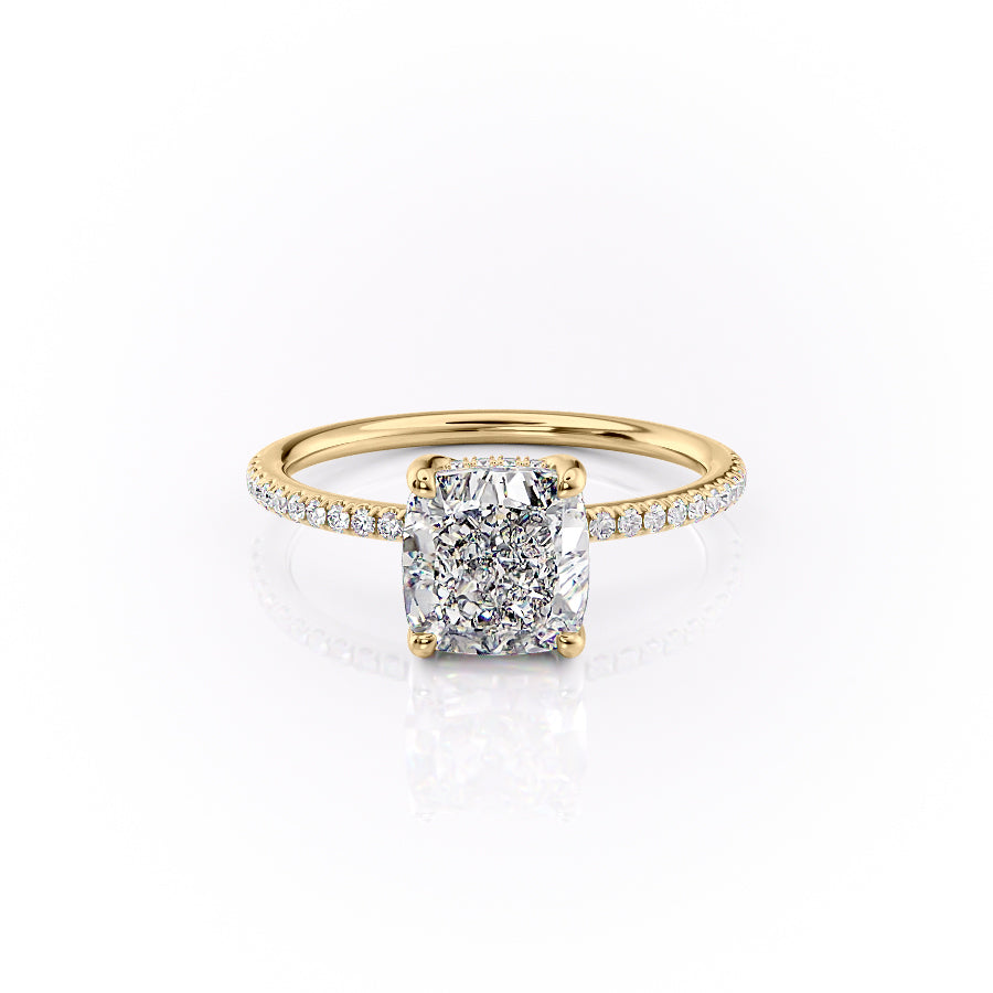 The Pave Sarah Set With A 1.5 Carat Cushion Lab Diamond