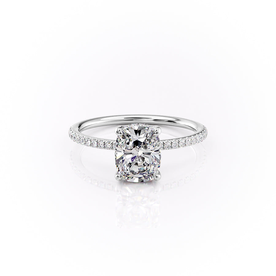 The Pave Sarah Set With A 3 Carat Elongated Cushion Moissanite