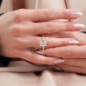 The Pave Sarah Set With A 1 Carat Elongated Cushion Lab Diamond