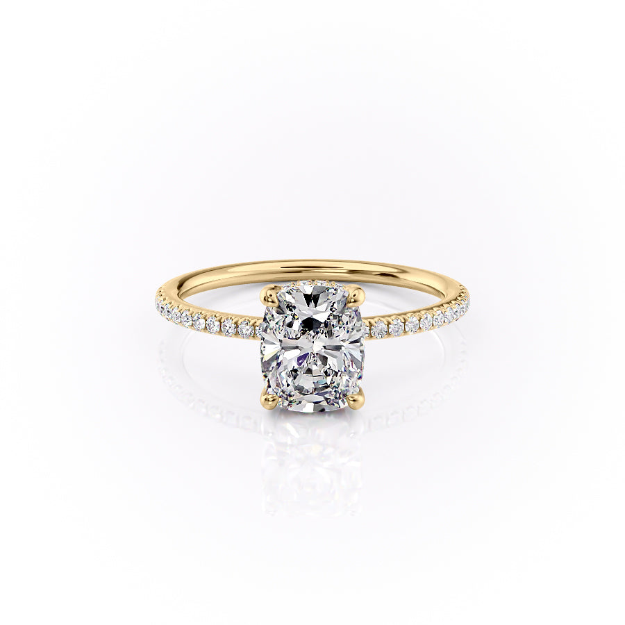 The Pave Sarah Set With A 2 Carat Elongated Cushion Lab Diamond