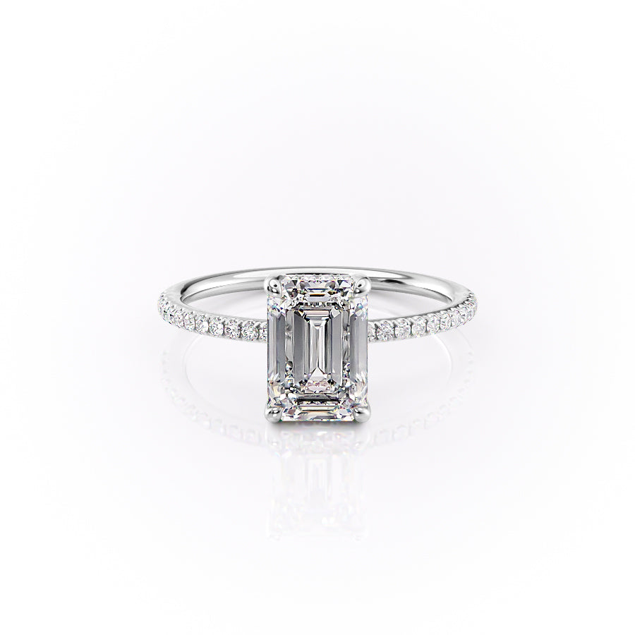 The Pave Sarah Set With A 2 Carat Emerald Moissanite