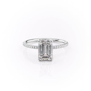 The Pave Sarah Set With A 2 Carat Emerald Moissanite