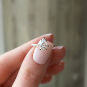 The Pave Sarah Set With A Pear Moissanite