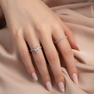 The Pave Sarah Set With A 1.5 Carat Pear Lab Diamond