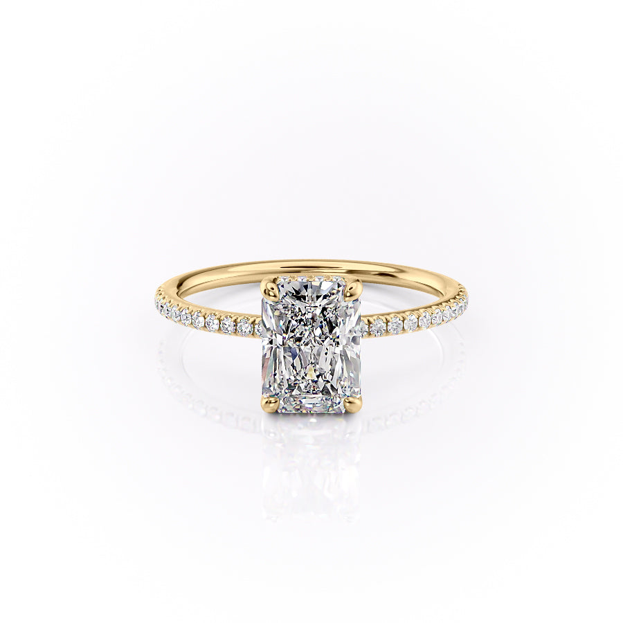 The Pave Sarah Set With A 4 Carat Radiant Moissanite