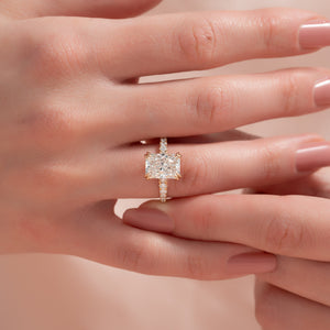 The Pave Sarah Set With A 2.5 Carat Radiant Lab Diamond