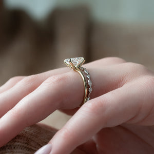 The Luna Set With A 2 Carat Elongated Cushion Moissanite