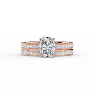 The Marilyn Set With A 2.5 Carat Elongated Cushion Lab Diamond