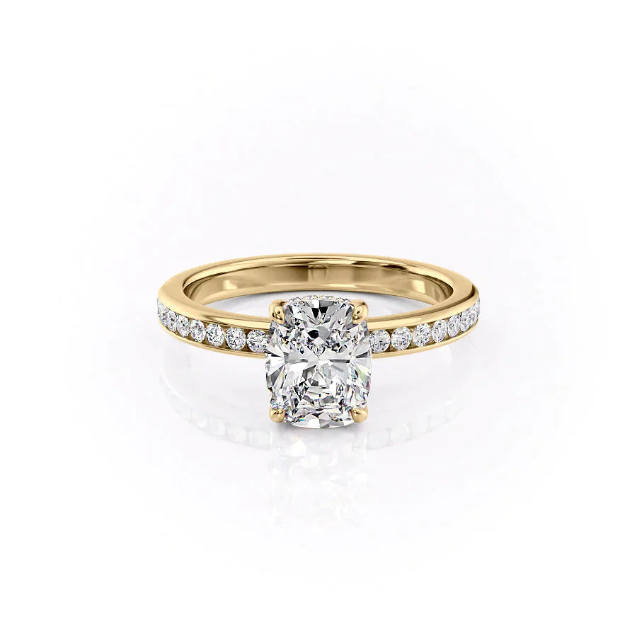 The Marilyn Set With A 2.5 Carat Elongated Cushion Lab Diamond