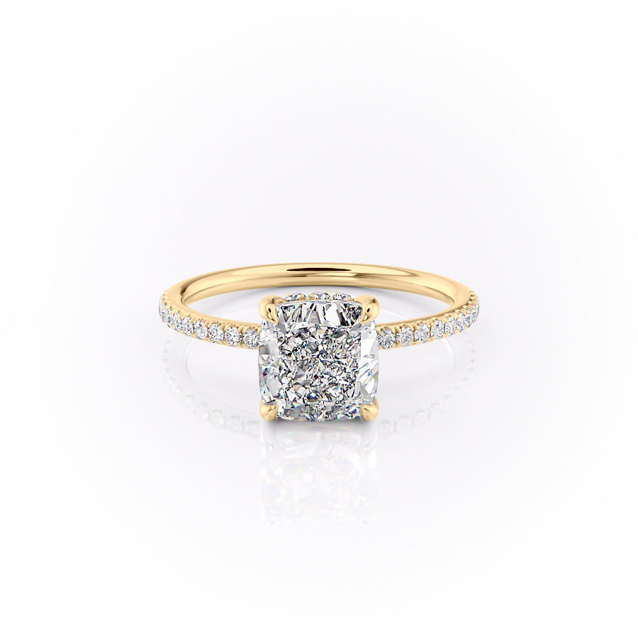 The Pave Sandra Set With A 1.5 Carat Cushion Lab Diamond