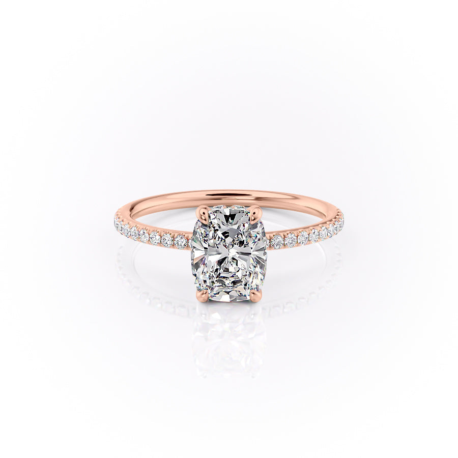 The Pave Sandra Set With A 4 Carat Elongated Cushion Moissanite
