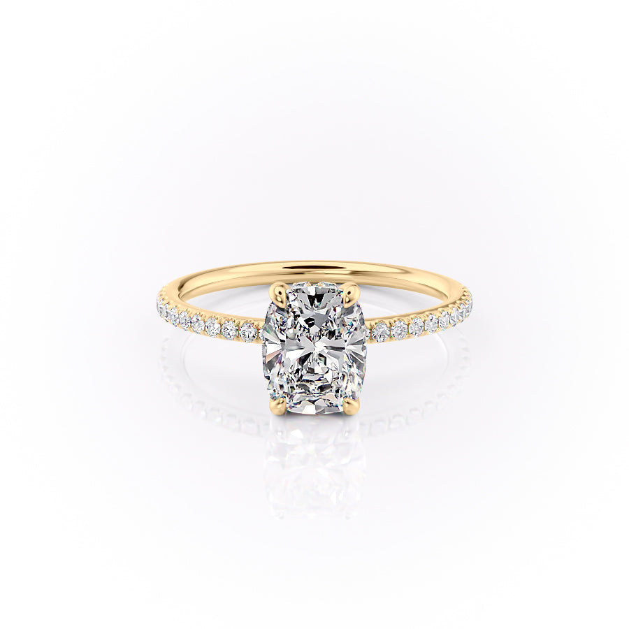 The Pave Sandra Set With A 1.5 Carat Elongated Cushion Lab Diamond