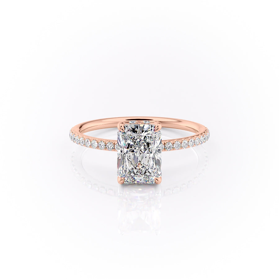 The Pave Sandra Set With A 1 Carat Radiant Lab Diamond