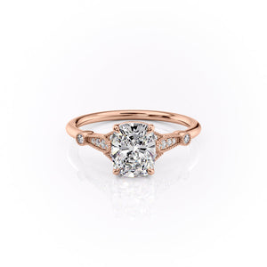 The Stephanie Set With A 2.5 Carat Elongated Cushion Lab Diamond