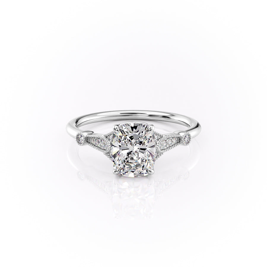 The Stephanie Set With A 2.5 Carat Elongated Cushion Moissanite