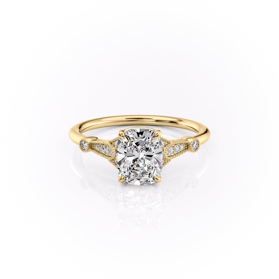 The Stephanie Set With A 1 Carat Elongated Cushion Moissanite