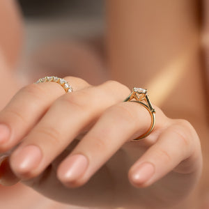 The Stephanie Set With A 5 Carat Elongated Cushion Moissanite