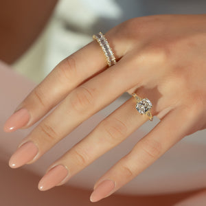 The Stephanie Set With A 5 Carat Elongated Cushion Moissanite