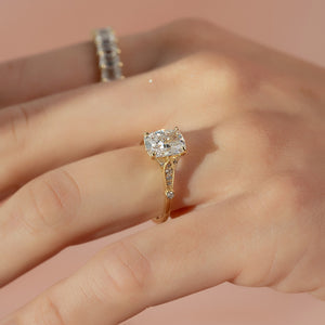 The Stephanie Set With A 5 Carat Elongated Cushion Moissanite