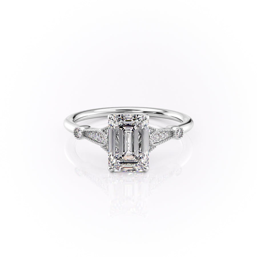 The Stephanie Set With A 4.5 Carat Emerald Moissanite