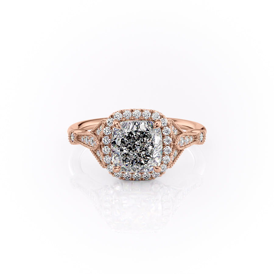 The Halo Stephanie Set With A 2.5 Carat Cushion Moissanite