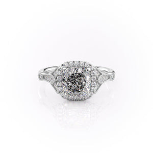 The Halo Stephanie Set With A 3 Carat Cushion Moissanite