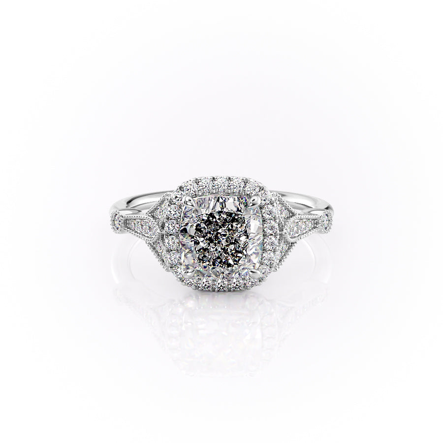 The Halo Stephanie Set With A 1.5 Carat Cushion Lab Diamond