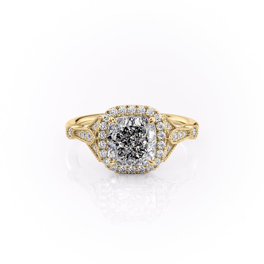 The Halo Stephanie Set With A 3.5 Carat Cushion Moissanite