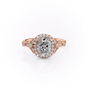 The Halo Stephanie Set With A 2 Carat Elongated Cushion Moissanite
