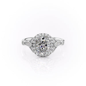 The Halo Stephanie Set With A 5 Carat Elongated Cushion Moissanite