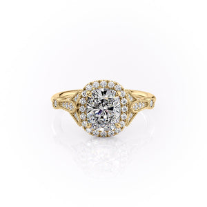 The Halo Stephanie Set With A 2 Carat Elongated Cushion Moissanite
