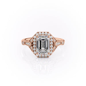 The Halo Stephanie Set With A 1.5 Carat Emerald Lab Diamond
