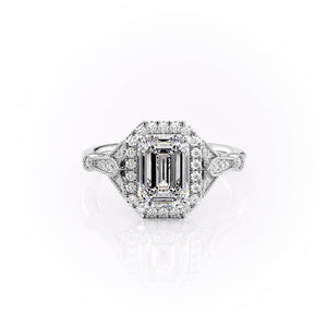 The Halo Stephanie Set With A 1 Carat Emerald Lab Diamond