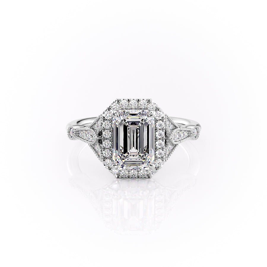The Halo Stephanie Set With A 5 Carat Emerald Moissanite