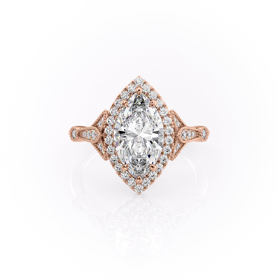 The Halo Stephanie Set With A 1 Carat Marquise Lab Diamond