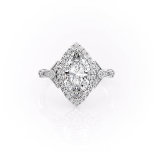 The Halo Stephanie Set With A 2.5 Carat Marquise Lab Diamond