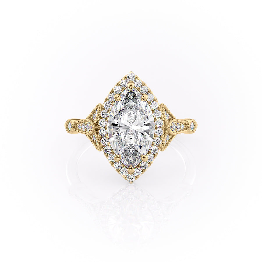 The Halo Stephanie Set With A 4 Carat Marquise Moissanite