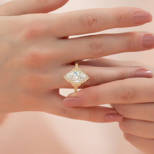 The Halo Stephanie Set With A 1.5 Carat Marquise Lab Diamond