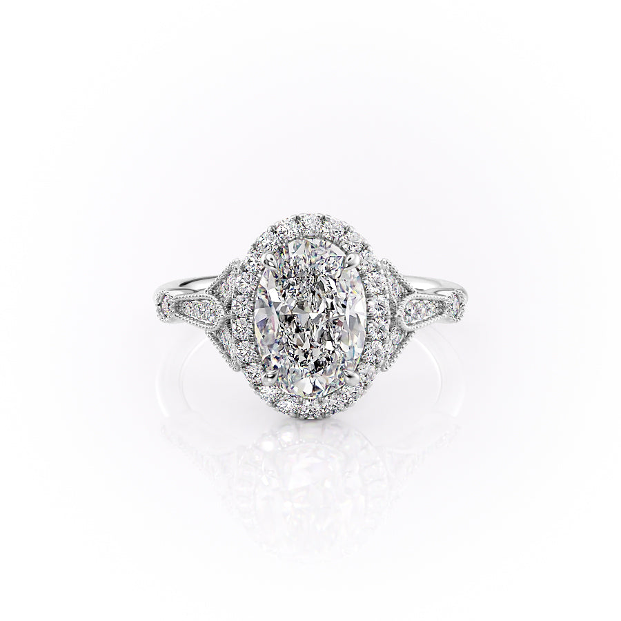 The Halo Stephanie Set With A 2.5 Carat Oval Lab Diamond