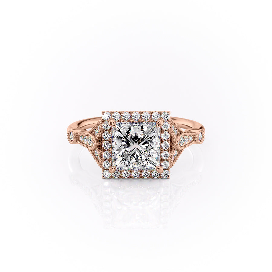 The Halo Stephanie Set With A 2 Carat Princess Moissanite