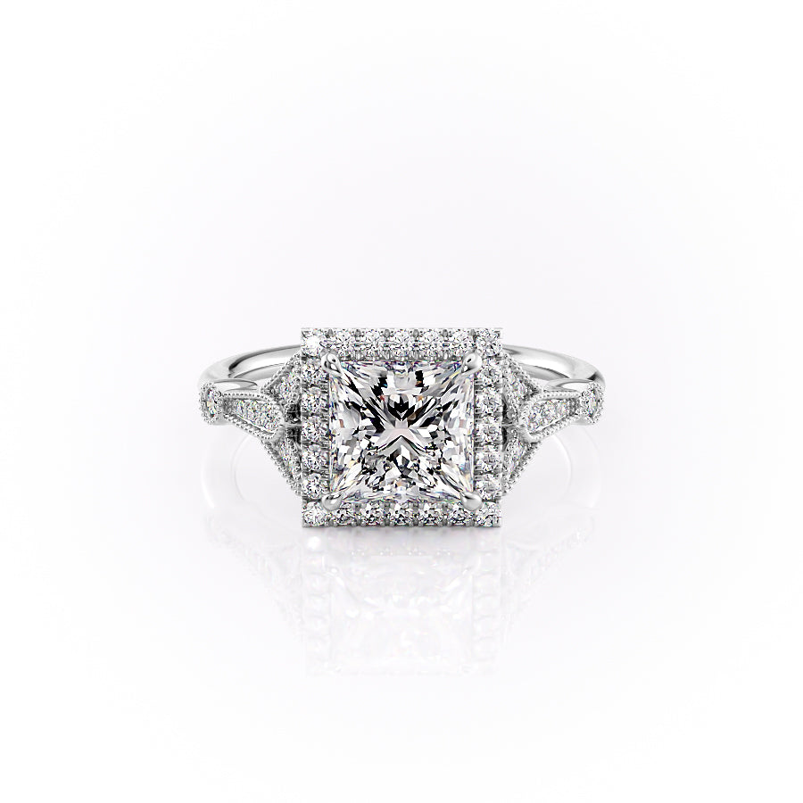 The Halo Stephanie Set With A 4.5 Carat Princess Moissanite